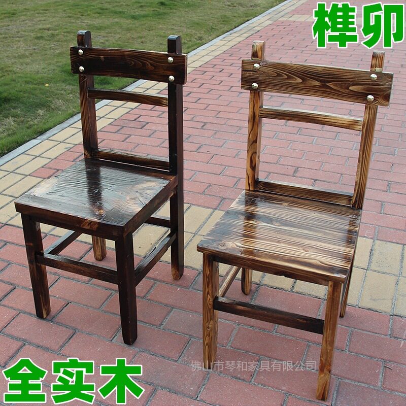 农庄烧烤松木实木靠背餐椅批发
