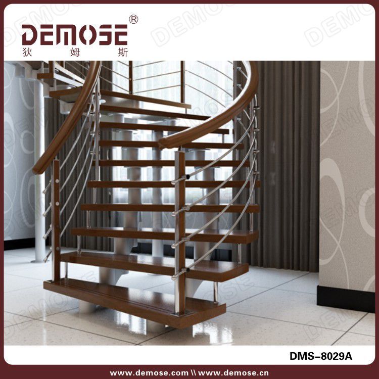 别墅阁楼实木楼梯 整体家用楼梯 复式弧形扶手龙骨楼梯