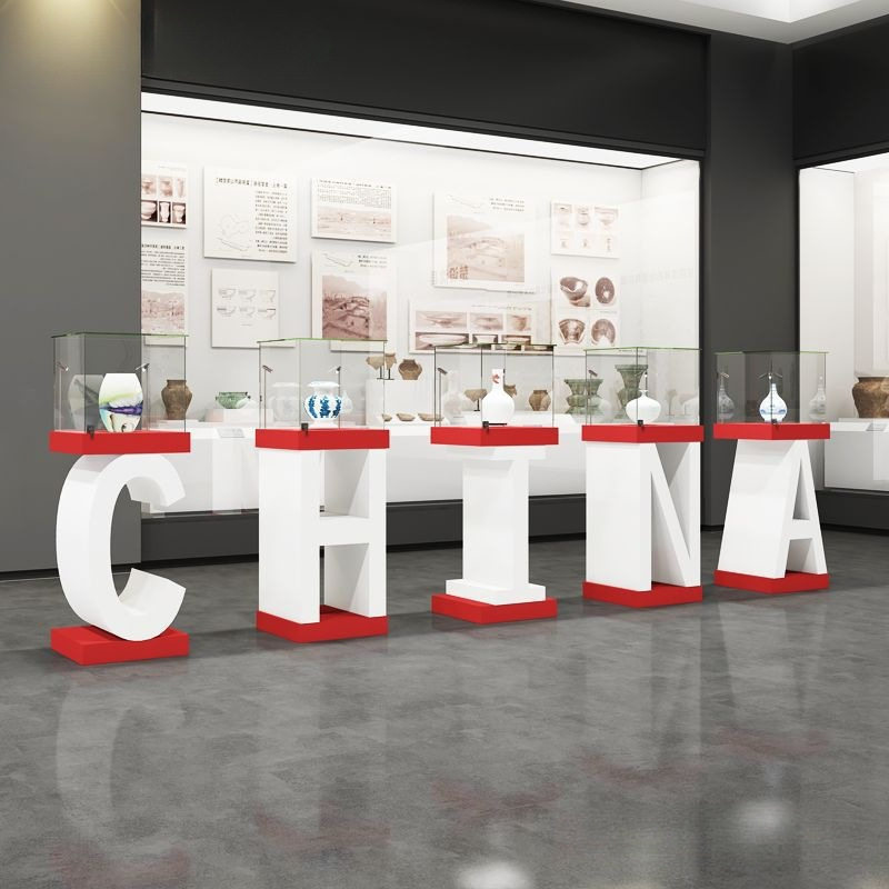 字母展示柜产品展示台玻璃珠宝柜展示柜展厅展览展柜烤漆展台展示