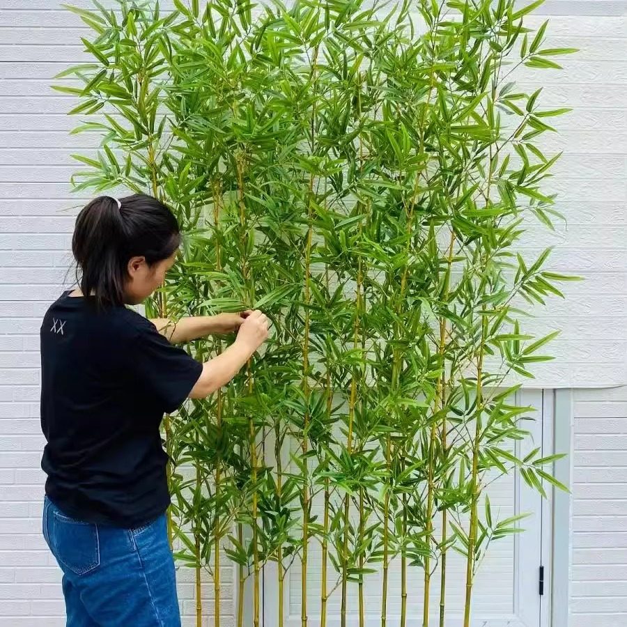 纯手工仿真竹室内装饰屏风隔断造景植物背景墙人造塑料假竹子落地