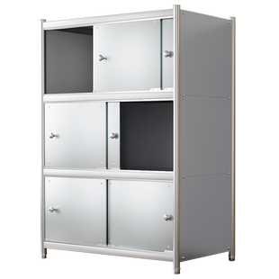 不锈钢置物架带门柜门厨房落地微波炉架子家用收纳橱柜带背板多层