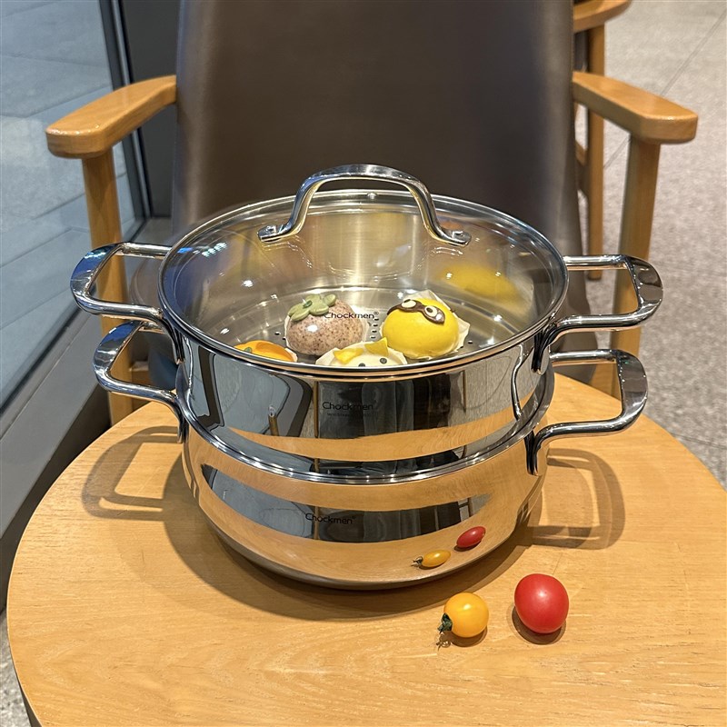 18/1a0不锈钢加厚双层蒸锅蒸馒头电磁炉燃气灶通用蒸锅24cm汤锅