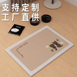 定制卡通防滑隔热垫宠物耐磨地垫仿亚麻吸水猫狗餐垫橡胶防滑杯垫