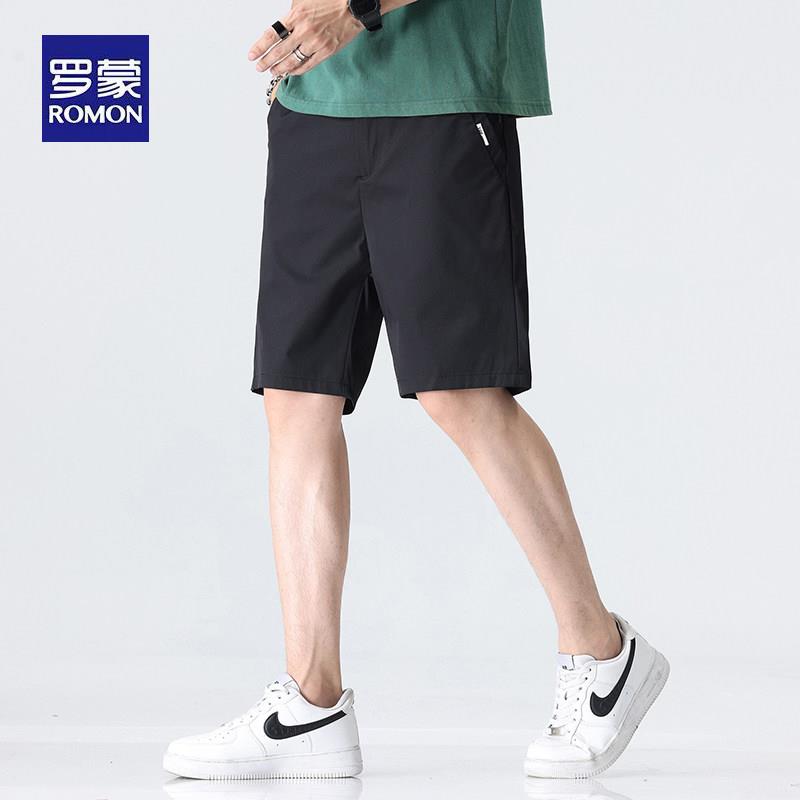 罗蒙夏季男士轻商务西装短裤冰丝薄款潮牌宽松直筒中裤五分西裤子