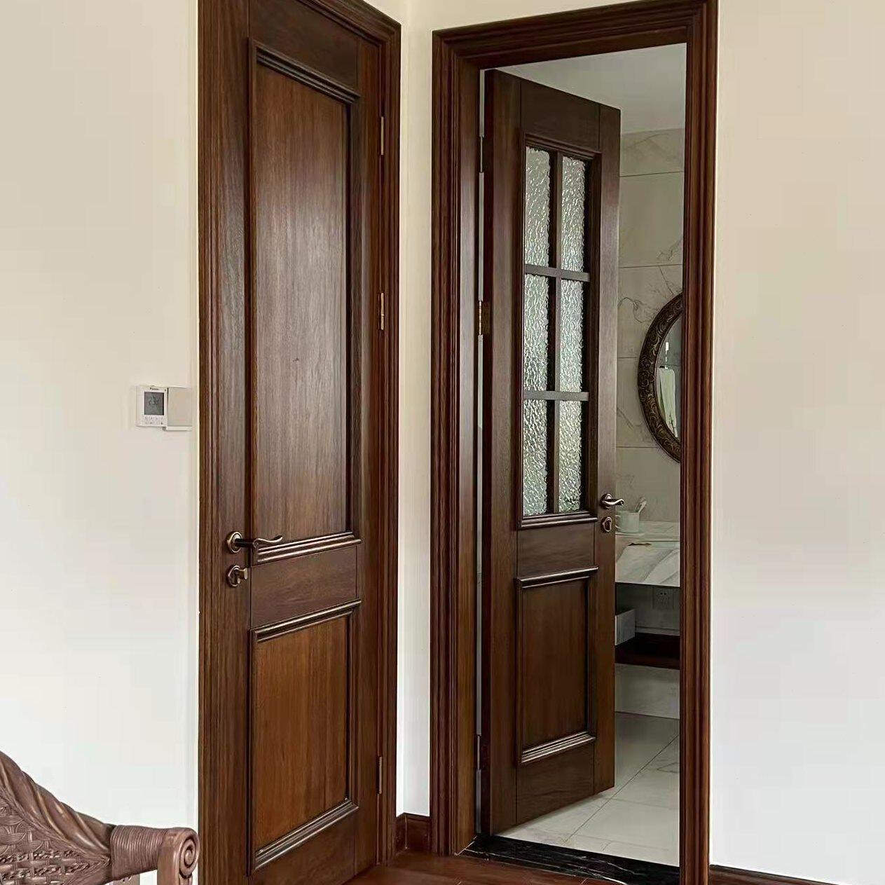 金胡桃木卡斯拉原木门仿古色木蜡油欧式做旧原木门