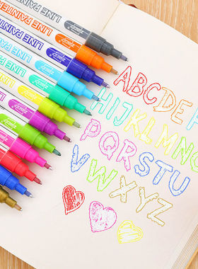 广纳Z500梦幻彩色银边双线笔 学生绘画标记贺卡涂鸦笔轮廓笔12色