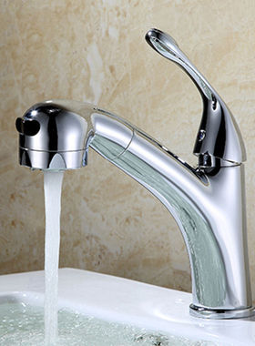 铜猪尾巴抽拉面盆水龙头 洗脸盆台盆冷热可拉伸水龙头 厂家