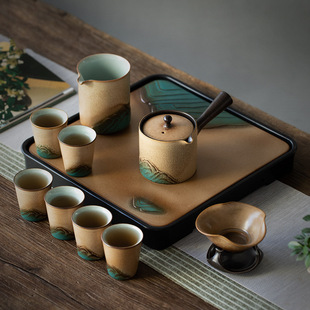 功夫陶瓷家用茶壶茶杯茶盘办公室会客泡茶待客送 窑变茶具套装