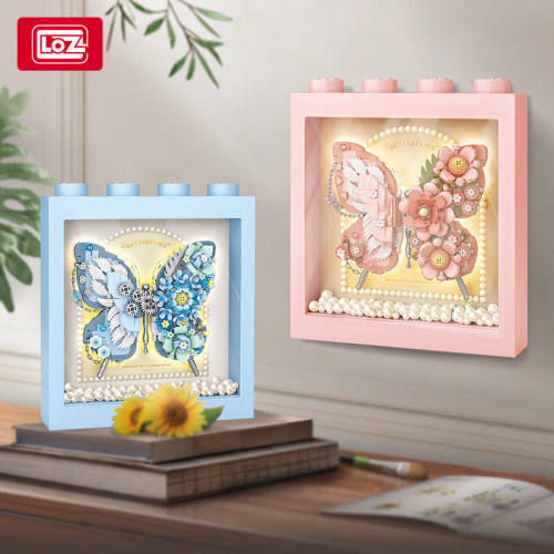 LOZ1960蝴蝶积木立体画带灯光拼插积木礼物玩具文创货源