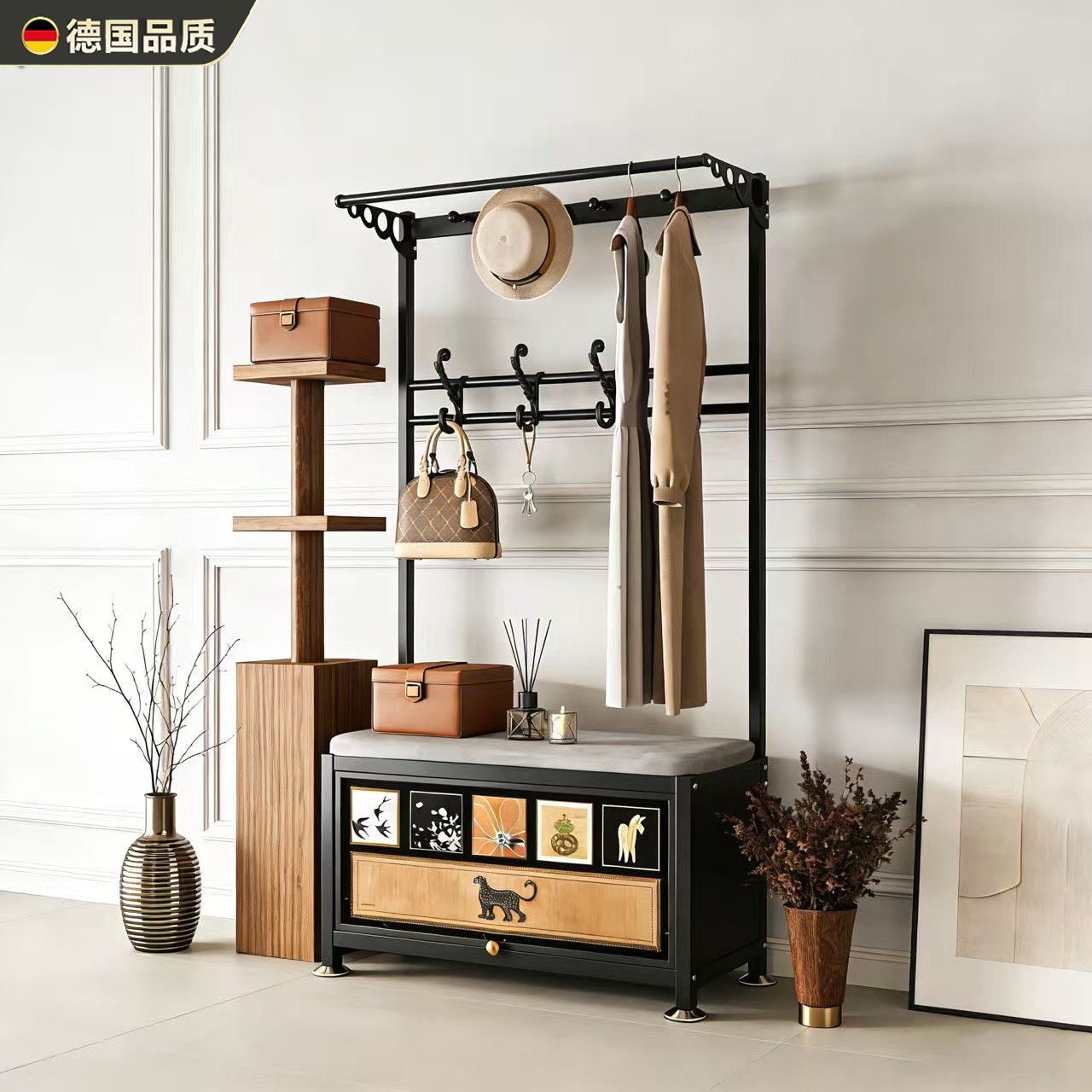 德国入户衣帽架卧室落地一体鞋柜