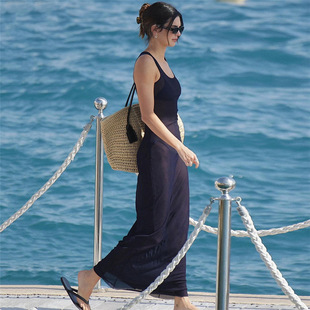 过渡性感ZONE肯豆度假同款网纱透视比基尼罩衫长裙休闲修身背心裙