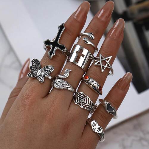 exaggerated rings cross personality butterfly joint ring set
