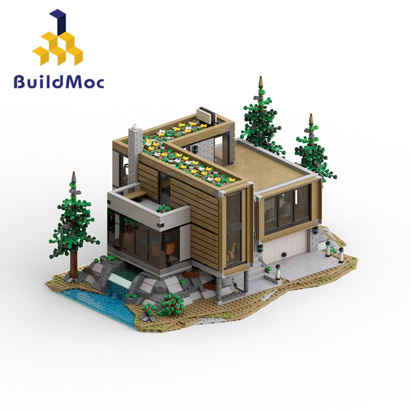 BuildMOC拼装积木玩具建筑师之家别墅现代住宅街景工作室组装模型