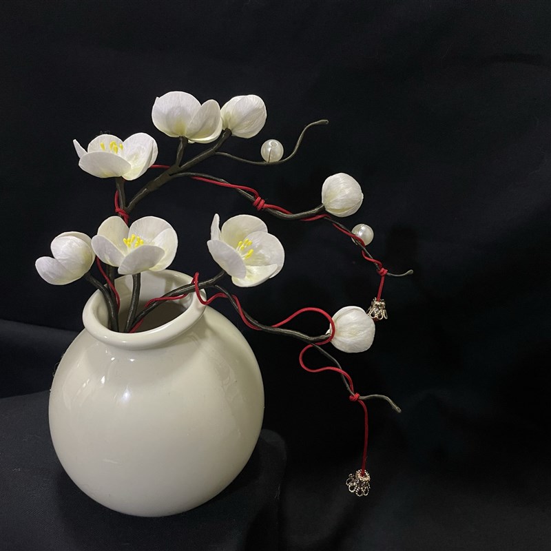 绒花手作发簪日常百搭简约U簪发钗新中式旗袍汉服头饰白梅