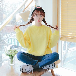 2024秋季多巴胺穿搭奶黄色卫衣外套女韩系圆领无帽显白Z鹅黄色上