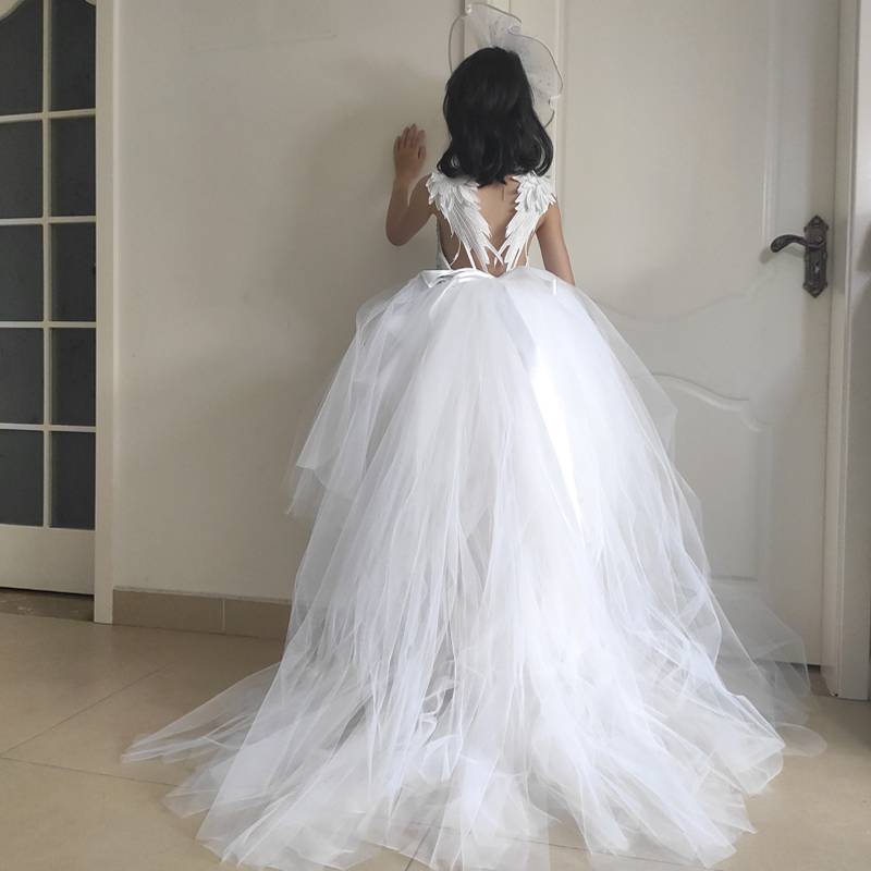 儿童婚纱拖尾晚礼服公主裙u女童洋气蓬蓬纱模特走秀主持人钢琴表