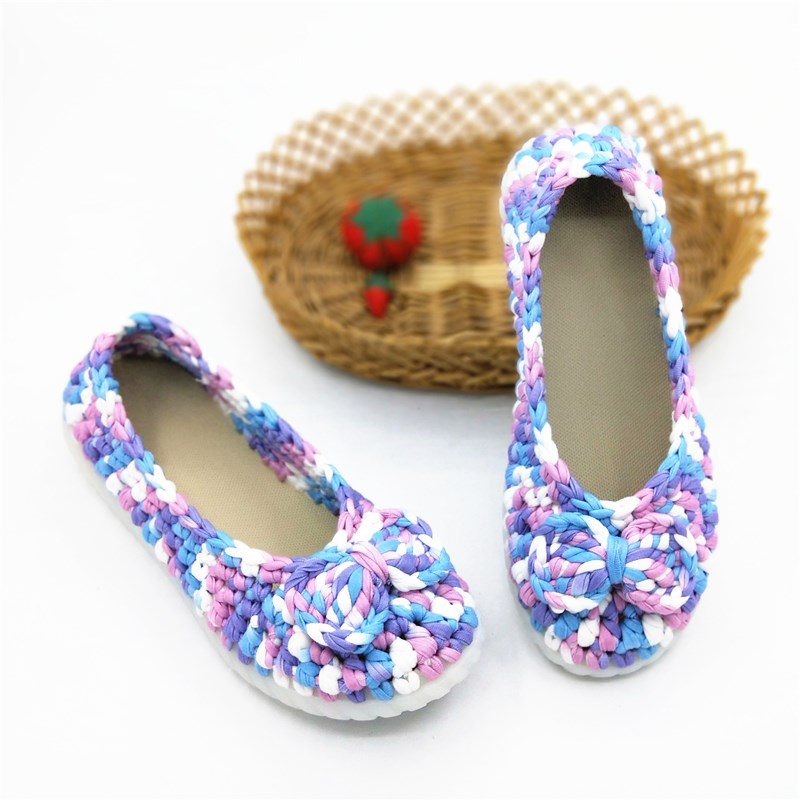 手工布条线编织豆豆鞋水晶牛筋底dCiy材料居家亲子鞋防滑女四季款