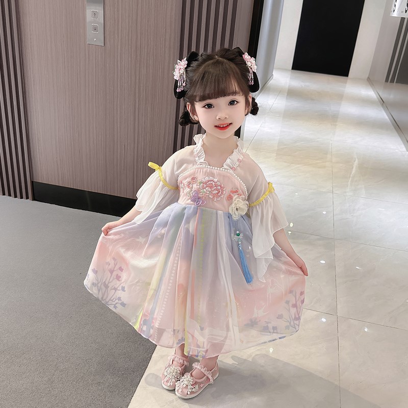 汉服女童夏装连衣裙m2024新款儿童古装改良超仙中T国风公主裙襦裙