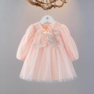 女童秋季汉服连衣裙洋气时髦小公主裙超仙纱裙女宝宝秋天复古裙子