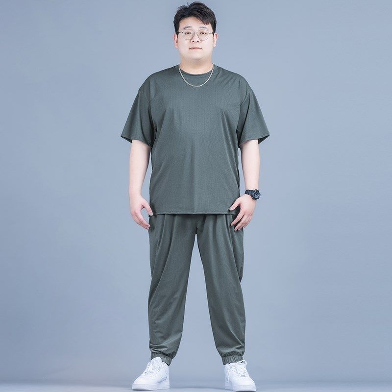2024新款速干短袖男士夏季加肥加大透气吸汗休闲运动大码冰丝套装,男装,休闲运动套装,淘宝优惠券,粉丝福利购,淘宝优惠卷