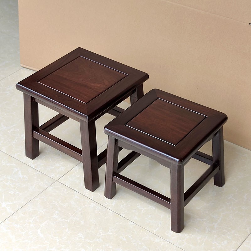 黑檀木小方凳家用简约实木中式矮凳茶几凳子黑色换鞋凳四方板凳