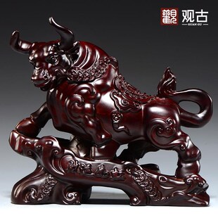 黑檀木雕刻牛g摆件店铺运势如虹十二生肖木牛办公桌面装饰开业送