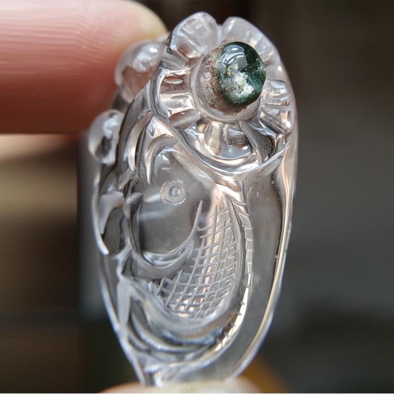 水晶石雕刻水晶项坠挂坠绿幽灵水晶原石吊坠水晶雕刻挂件一物一图