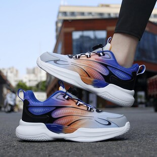 男大童运动鞋秋冬网面防臭防滑纽扣鞋男童初中生超轻减震跑步鞋