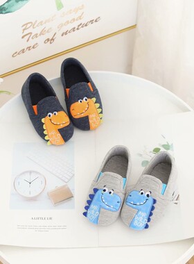 宝宝拖鞋幼儿园换脚室内鞋女包跟软底防滑棉拖鞋男春秋儿童布拖鞋