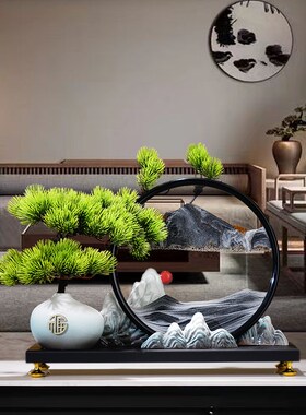 新中式迎客松流沙画摆件3D解压立体沙漏装O饰品家居现代新居礼物