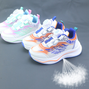 儿童运动鞋2023秋款男童休闲鞋旋转钮扣女童跑步鞋软底宝宝网鞋单
