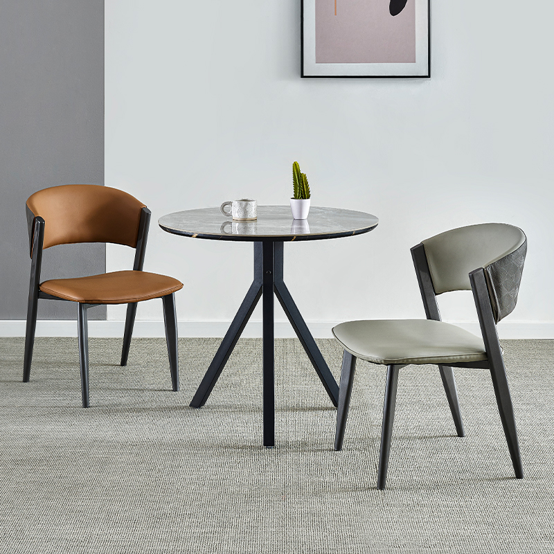 岩板圆桌餐桌休闲门店接待u洽谈桌椅组合阳台桌子家用郁金香小圆