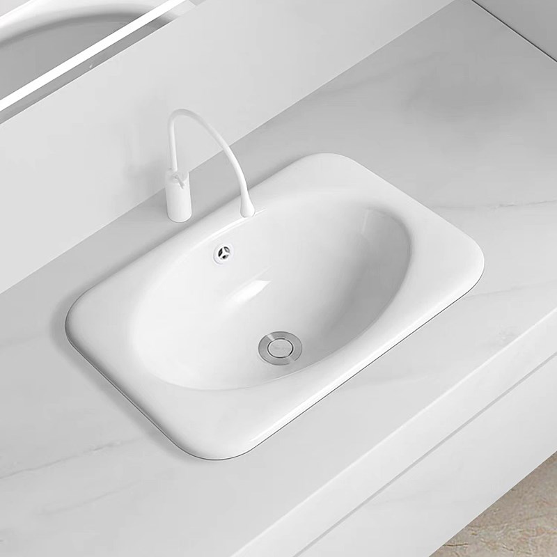 酒店半嵌入式台上盆洗手盆家用卫生间洗脸盆面盆陶瓷X长方形台中