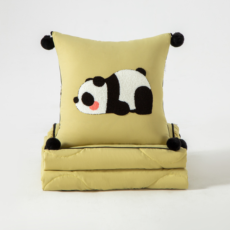 卡通熊猫抱枕被子两用汽车上办公室午睡盖K毯枕头二合一折叠夏凉