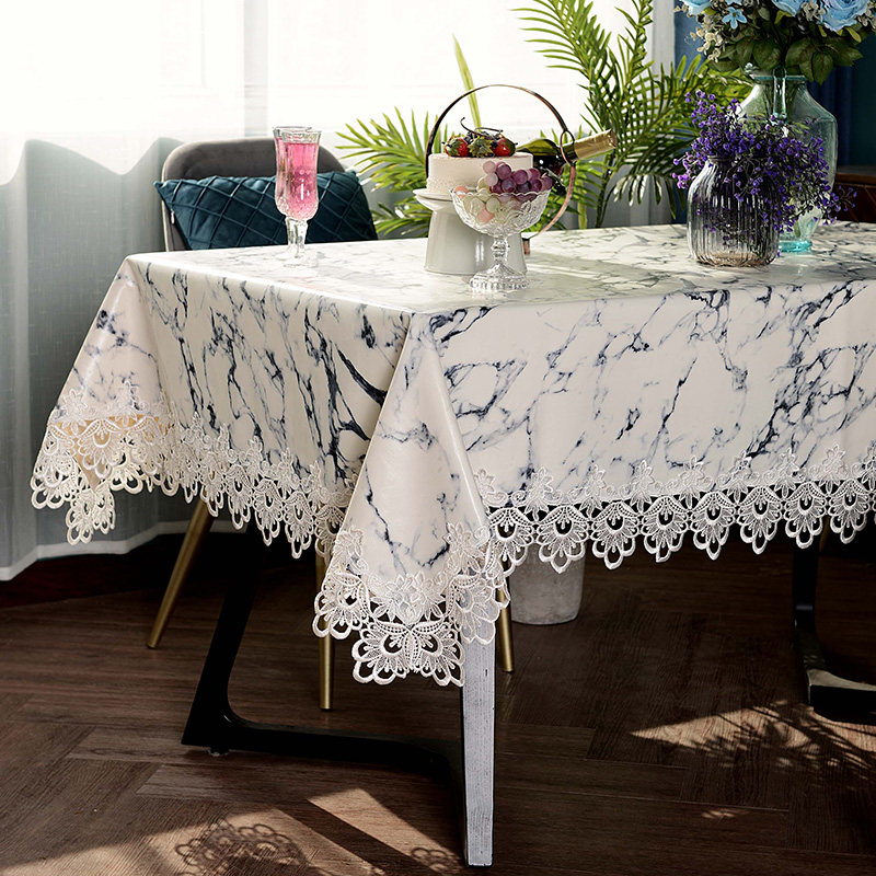 皮质桌布防水防油桌垫大理石纹台布免洗茶几布蕾丝盖布欧式餐桌布