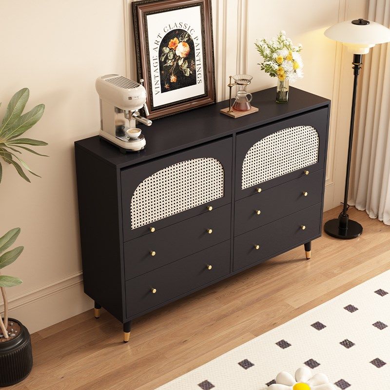 黑色轻奢藤编斗柜卧室收纳柜四斗柜意式客厅储物抽屉柜餐边柜一体,住宅家具,斗柜,淘宝优惠券,粉丝福利购,淘宝优惠卷