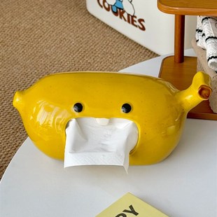 香蕉纸巾盒创意可爱陶瓷抽纸盒家用客厅高级感餐纸收纳盒桌面摆件