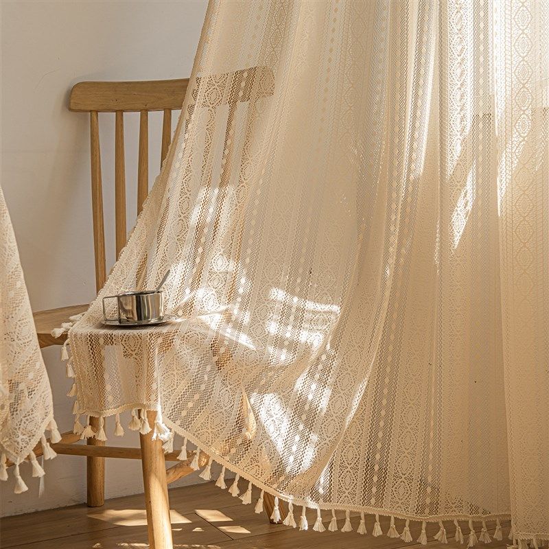 法式浪漫田园波西米亚风原木色蕾丝纱帘客厅卧室飘窗窗纱窗帘成品,居家布艺,窗纱,淘宝优惠券,粉丝福利购,淘宝优惠卷