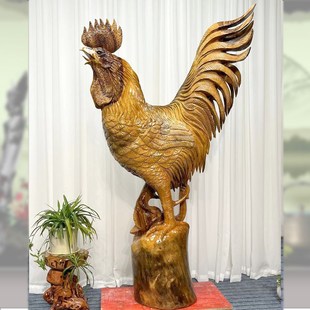 香樟木整体雕刻金鸡报喜雄鸡摆件根雕木雕大型落地艺术品大吉大利