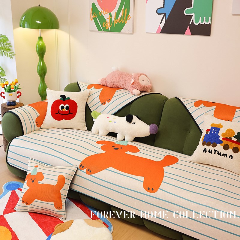 可爱ins风冰丝沙发垫夏季凉感防滑盖布四季可定制卡通创意坐垫套