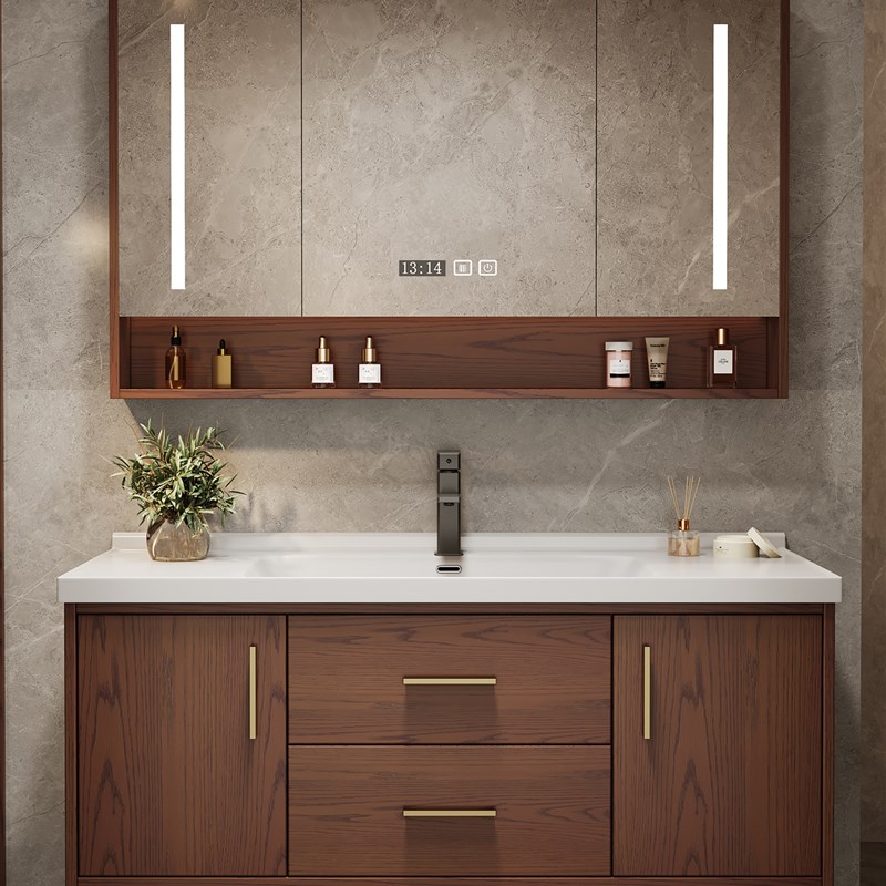 实木浴室柜组合陶瓷一体盆洗脸盆洗手盆洗漱台智能镜柜浴室镜套装