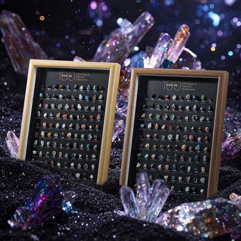 100种矿石相框标本新年礼物地质矿物石头科普家居创意装饰摆件