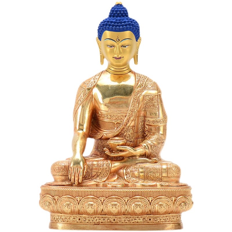 释迦牟尼铜像铜全鎏金雕花居家桌面释迦X摩尼桌面摆件