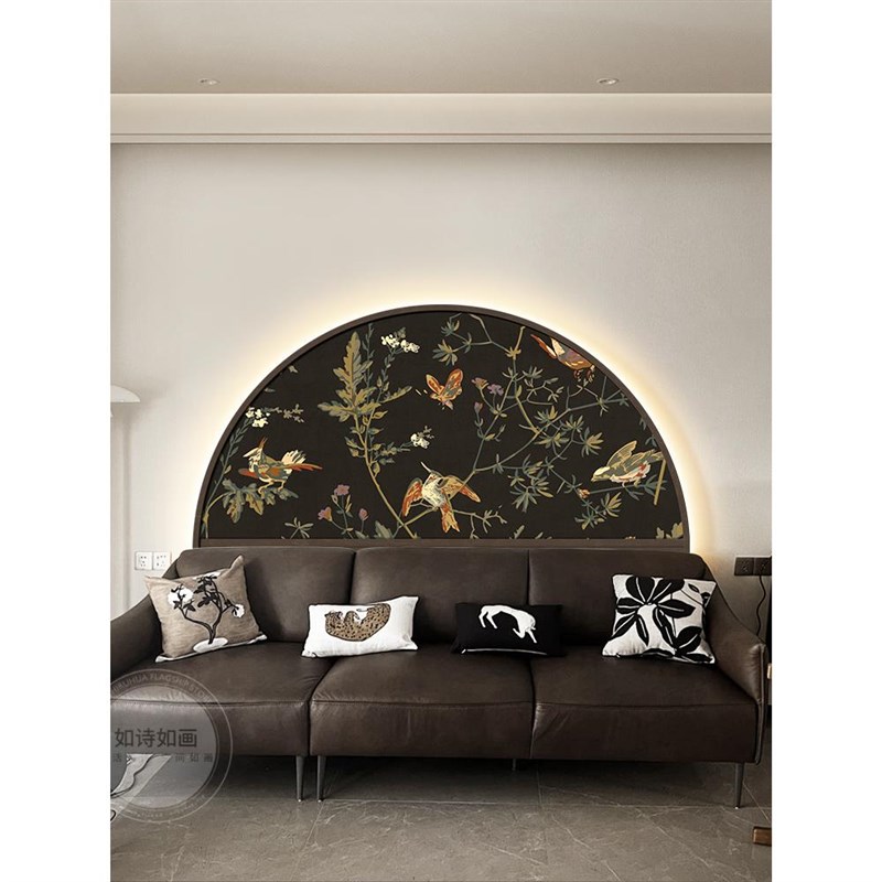 中古风墨竹客厅装饰画竹子沙发背景墙挂画法式复古卧室床头壁灯画