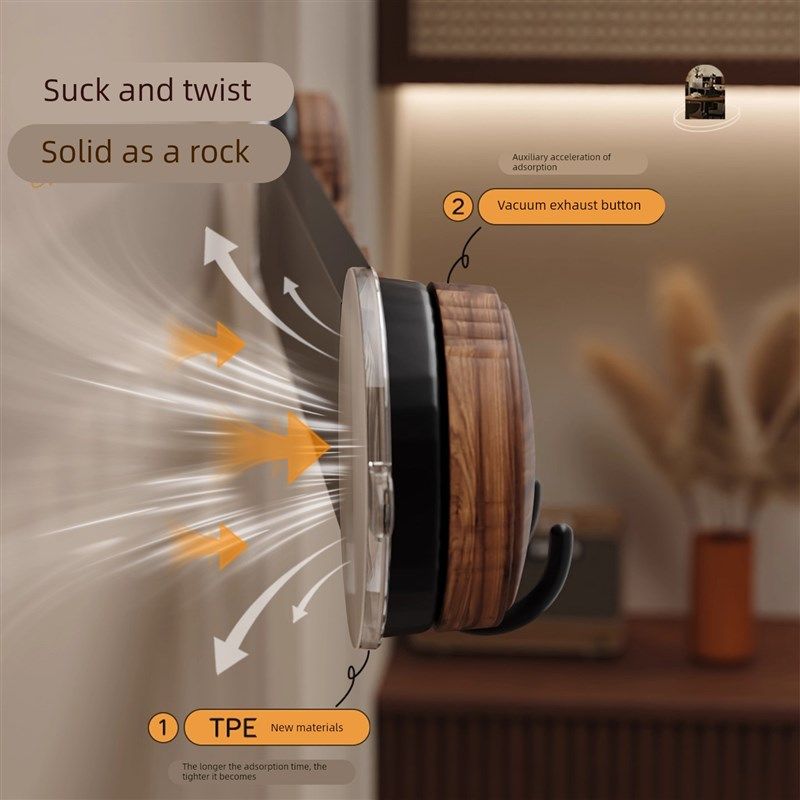 中古风胡桃木色吸盘挂钩一排浴室衣架可移动厨房壁挂门后挂衣钩子,收纳整理,挂钩/粘钩,淘宝优惠券,粉丝福利购,淘宝优惠卷