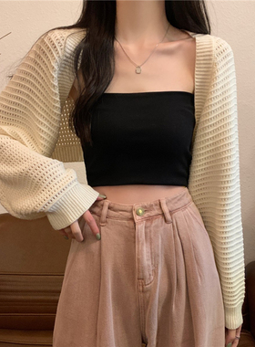 欧美时尚针织短款开衫上衣女 Knitted Crop Top Cardigan Women