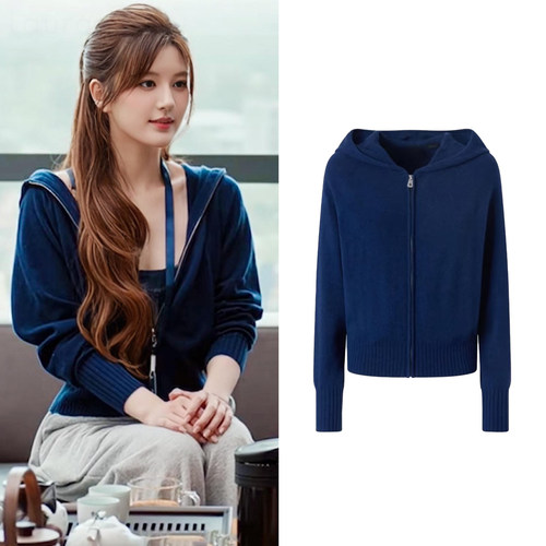 现货/赵露思同款针织连帽卫衣女