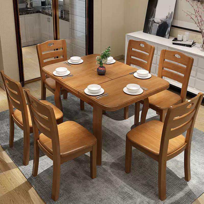 实木餐桌椅组合餐厅饭店多功能拉台小户型长方形可折叠伸缩餐桌椅