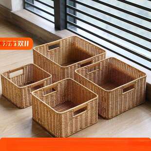 客厅橱柜置物篮电视柜格子收纳筐塑料藤编茶几杂物整理篮正方形