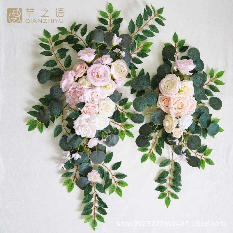 热销粉色拱门花门楣花仿真绢花婚礼装饰背景欧式玫瑰户外森系